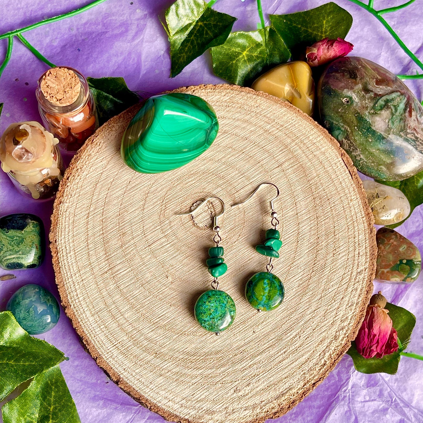 malachite & chrysocolla earrings on 925 hooks