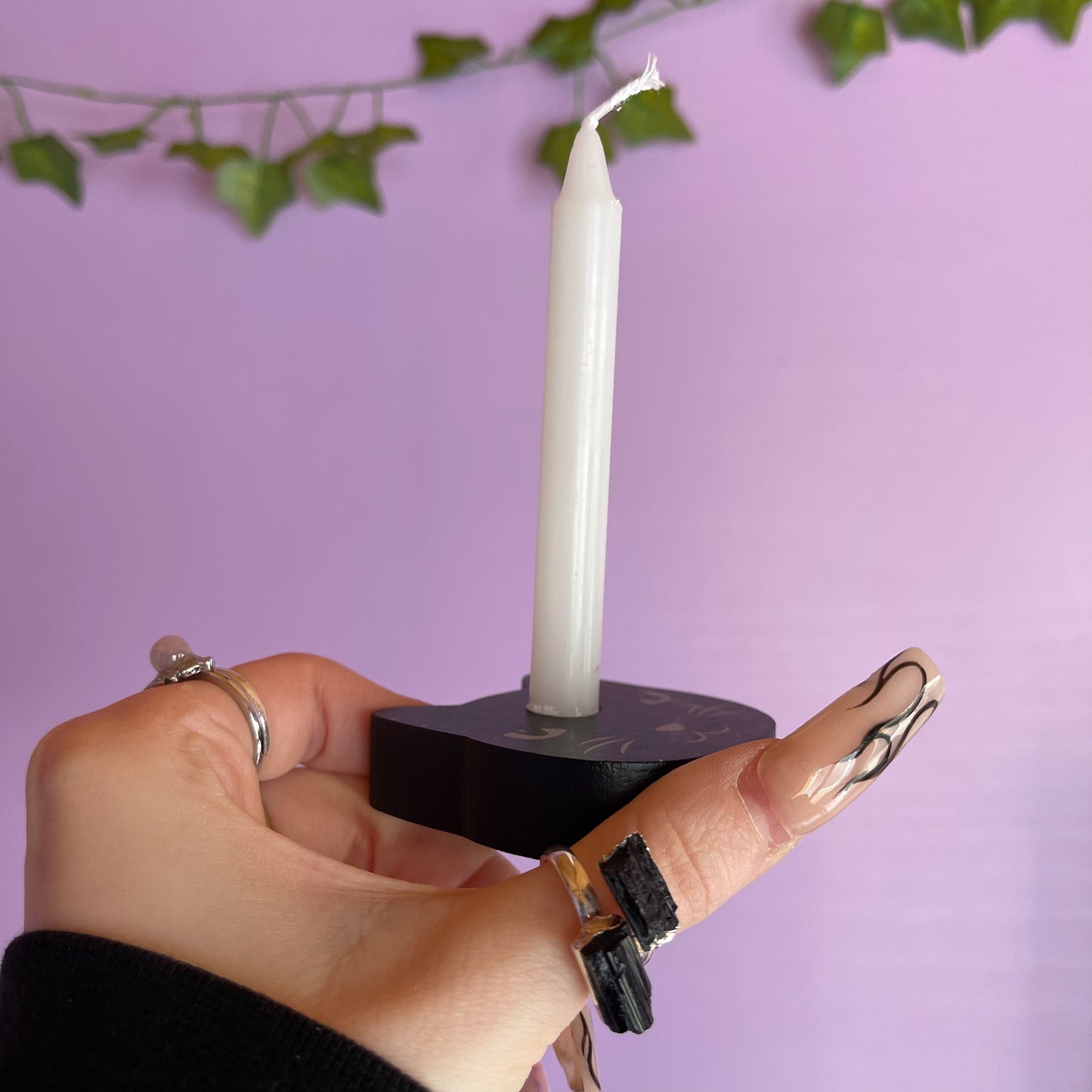 black cat spell candle holder