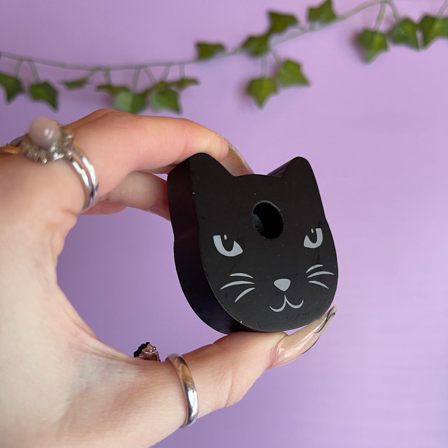 black cat spell candle holder