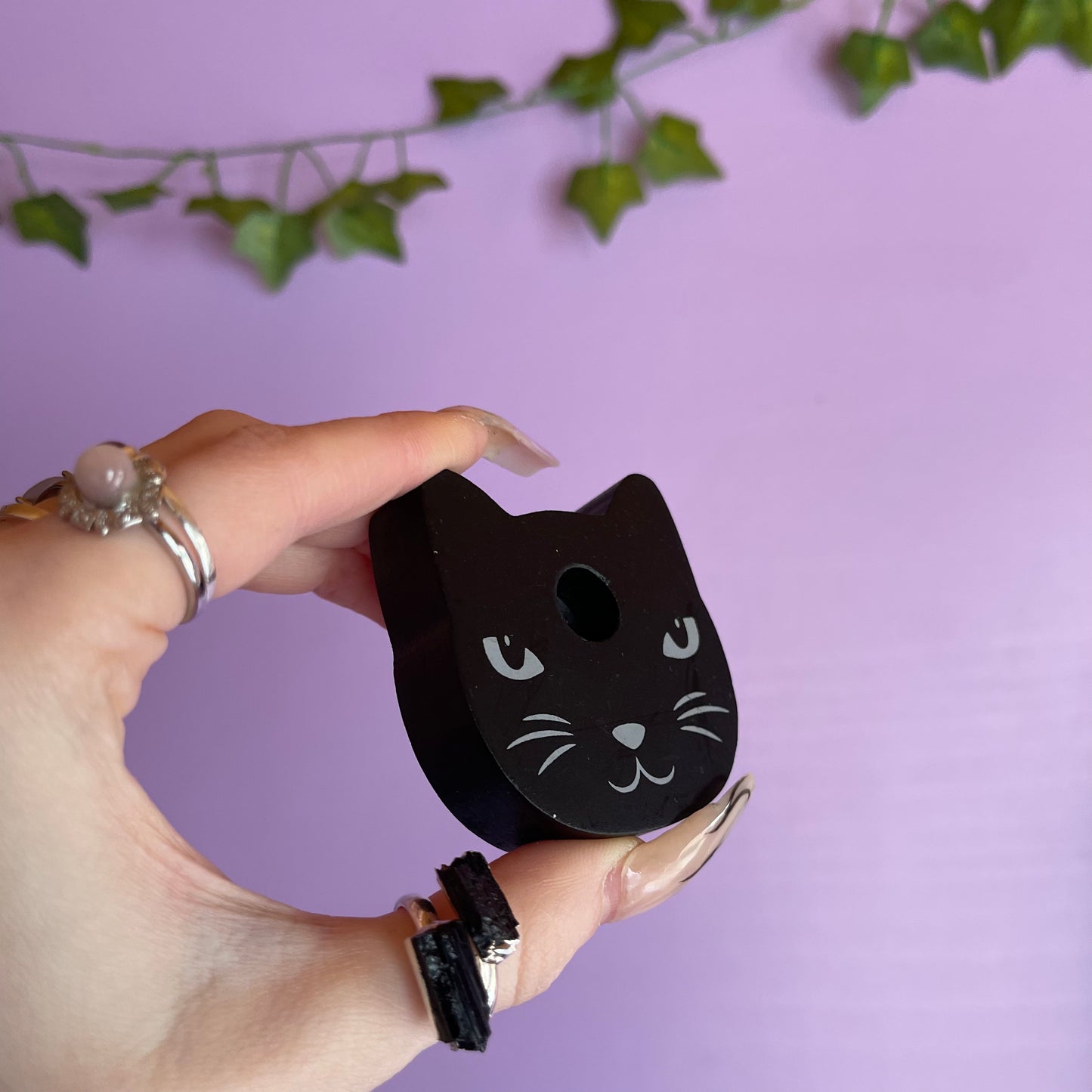 black cat spell candle holder