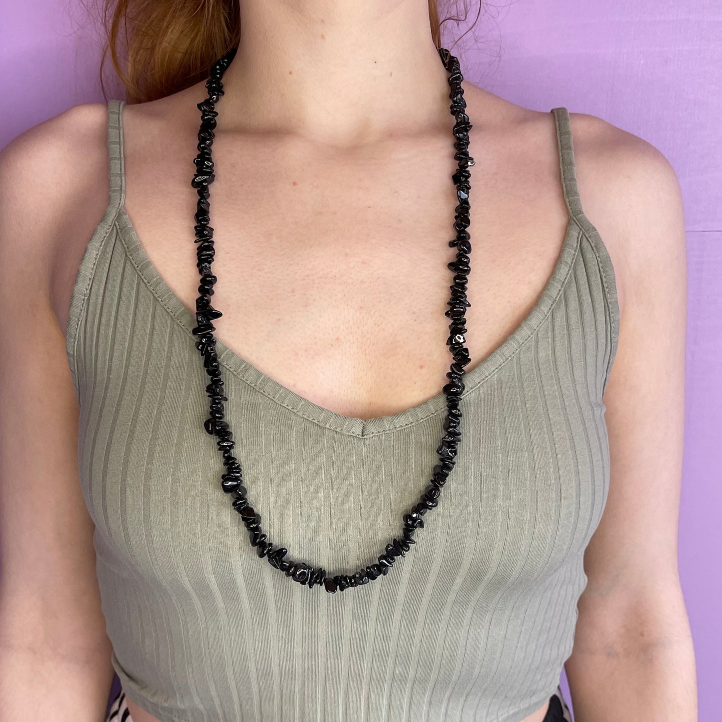 black tourmaline crystal chip necklace